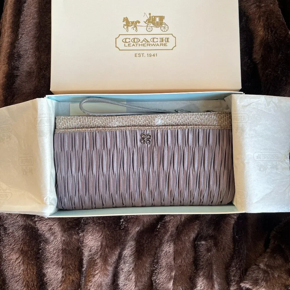 Coach Clutch Evening Elegant Chic Satin W/Leather Python Print Quiet Luxury EUC